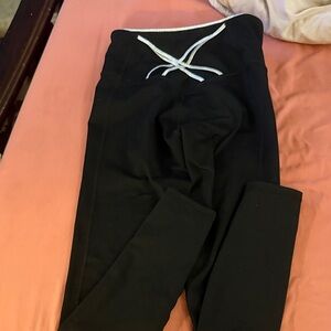 Fabletics Black Leggings with Silver Waist Trim